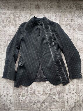 Nemeth Archive Black Pinstripe Mandarin-Collar Blazer